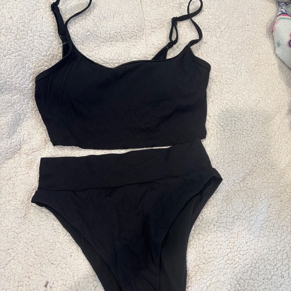 Aerie- Two Piece Bikini. Cheeky black ribbed bottom / Scoop ribbed top - Picture 1 of 2